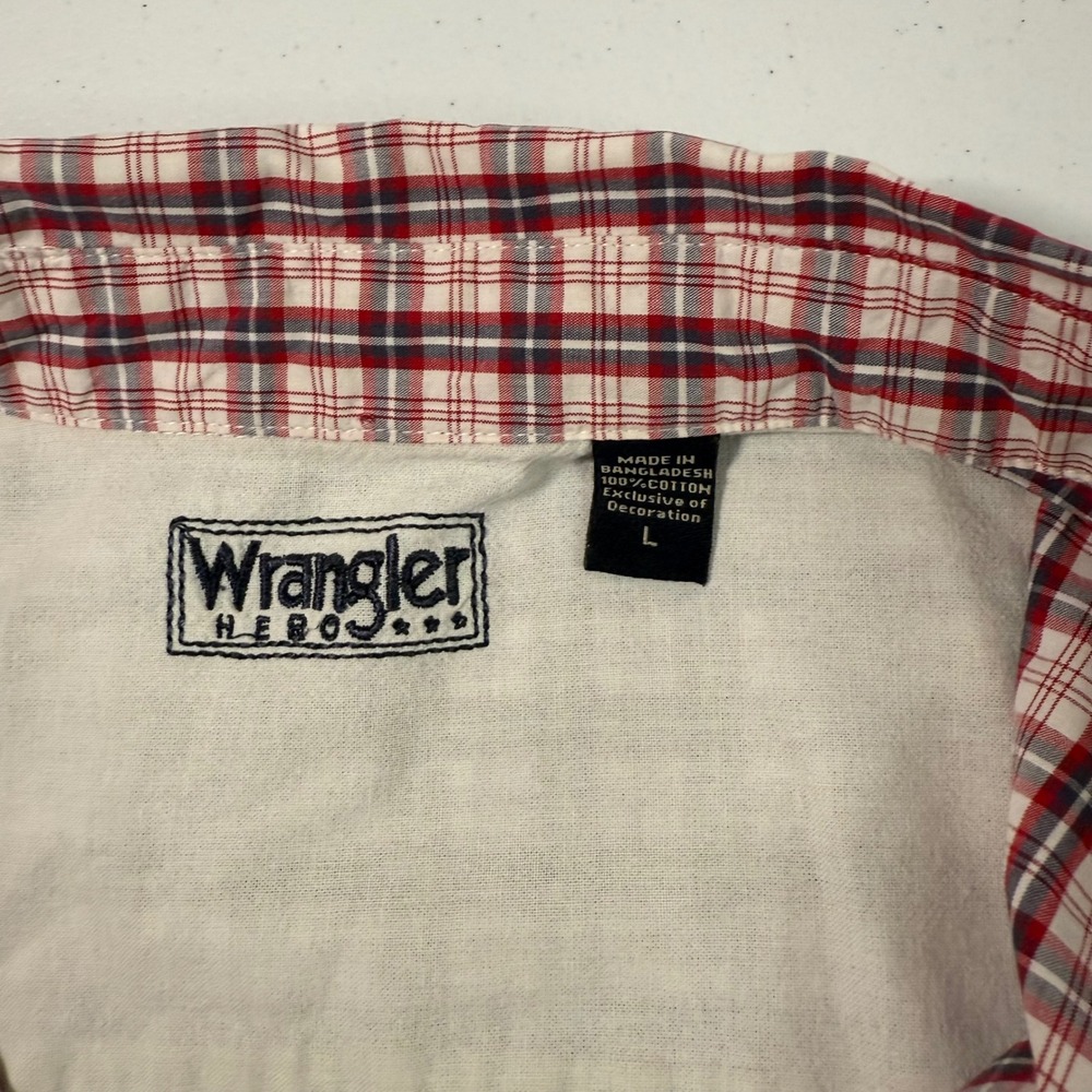 Wrangler Hero Mens Red Tartan Plaid Short Sleeve Button Up Shirt Size LG Casual‎ - Picture 5 of 9